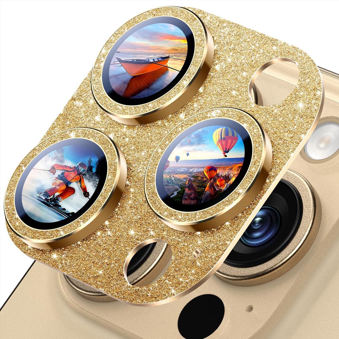 Uyiton for iPhone 14 Pro/iPhone 14 Pro Max Camera Lens Protector, [Drop Protection] 9H Tempered Glass Camera Cover Screen Metal Ring Case Friendly Scratch Resistant Easy to Install - Gold