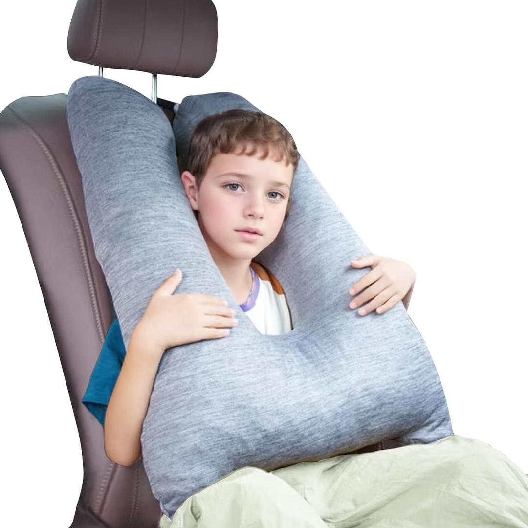 Car Pillow for Kids, Memory Foam Cooling Travel Pillow for Car and Adults, Kids Car Pillows for Sleeping on Road Trip, Small Body Pillow for Kid (Cooling Grey)