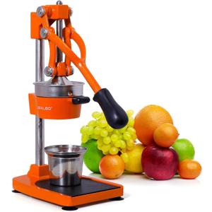Manual Cast Iron Citrus Juicer,Commercial Hand Press,Heavy Duty Countertop Squeezer for Fresh Orange Lemon Juice,Stable When Pressed,Easy to Use & Clean (Orange)