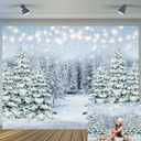 7x5ft Winter Snow Scene Backdrop Glitter Christmas Pine Tree Photography Background Wonderland Snowflake Forest Photo Backdrop for Xmas Holiday Party Decorations Banner