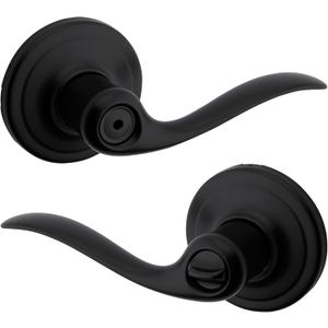 Kwikset Tustin Interior Privacy Door Handle with Lock, Door Lever For Bathroom and Bedroom, Matte Black Reversible Keyless Push Button Lock Door Lever, with Microban Protection (1 Pack)