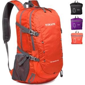 Lightweight Foldable Hiking Backpack 40L, Ripstop Nylon Packable Travel Daypack, Collapsible Backpack For Traveling Hiking Camping Touring(Orange)