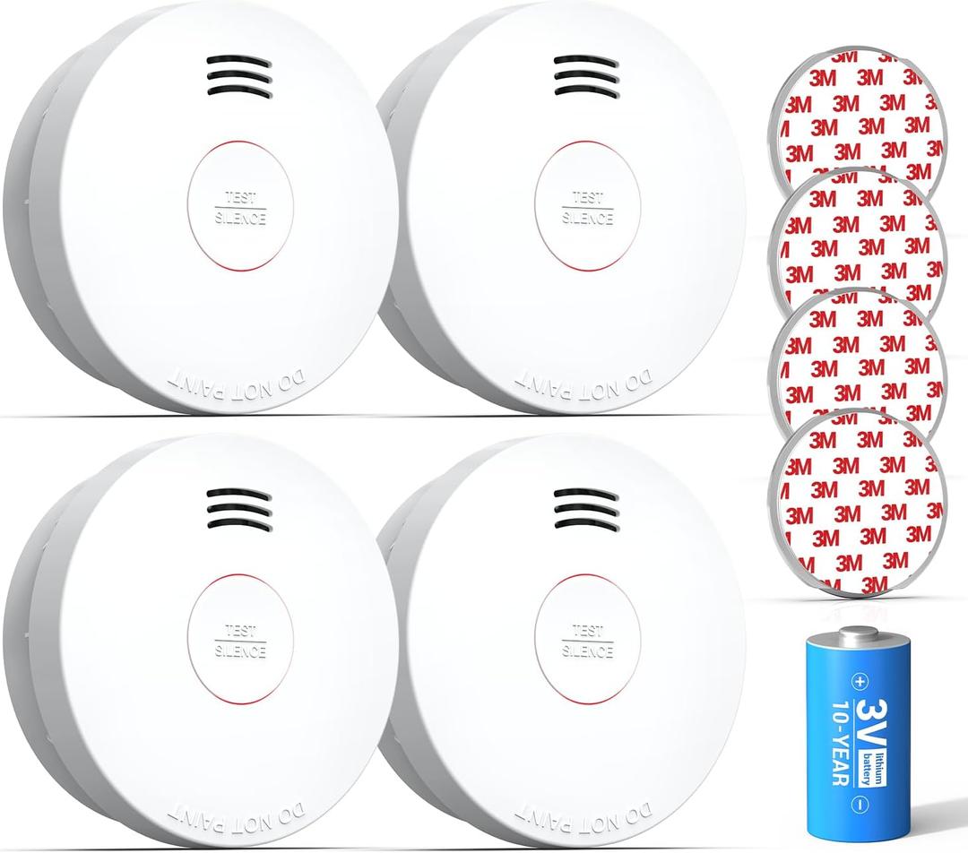 SITERWELL Smoke Detector, Smoke Detector 10 Year Battery with Photoelectric Sensor, Fire Alarm with Low Battery and Fault Warning for House and Bedroom, UL217-9th Listed, GS525A, 4 Packs