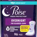 Poise Overnight Incontinence & Postpartum Pads for Bladder Leaks, 8 Drop Extra Coverage, 96 Count, Packaging May Vary (Long)
