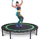Mini Fitness Trampoline with Bungees Stable & Quiet Rebounder for Adults, Perfect for Indoor & Outdoor Workouts (Green) 40"L x 40"W x 11"H