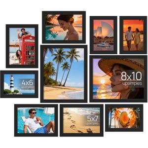 upsimples 10 Pack Picture Frames Collage Wall Decor for Mounting or Tabletop Display, Photo Gallery Frame Set for Family, Multi Sizes Including 8x10, 5x7, 4x6, Black