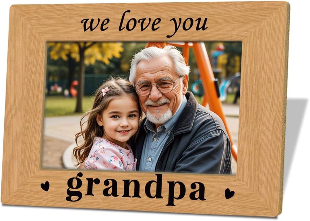 Grandpa Gift, Father's Day Gift for Grandpa, Grandfather Birthday Christmas Thanksgiving Gifts, Photo Gifts Wooden Picture Frame, We Love You Grandfather Photo Frame Decor, To Assemble 4*6 Inches Photo