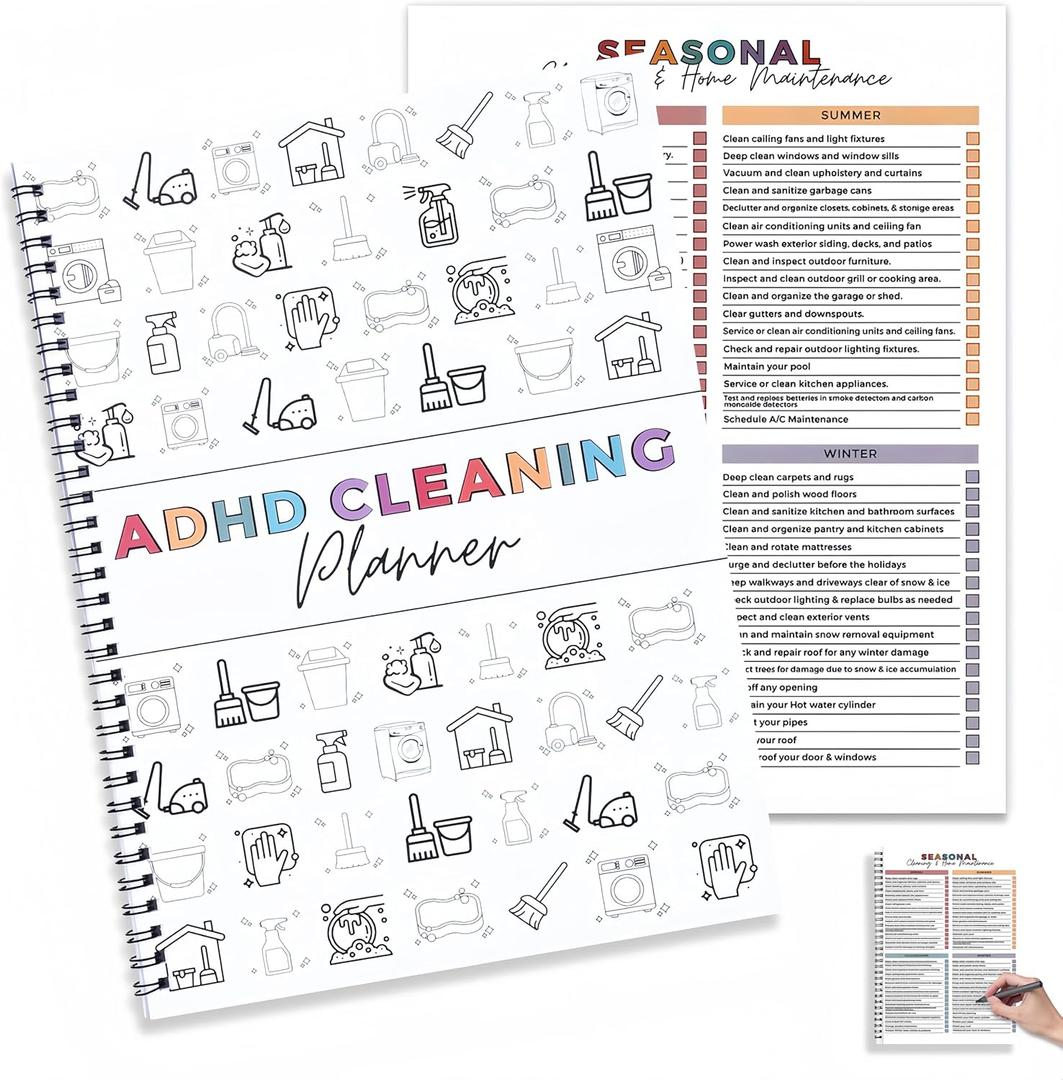 PGJ ADHD Cleaning Planner for Adults  Undated Daily, Weekly & Monthly Cleaning Schedule & Checklist  Household Chores Organizer Notebook for Home Management, Routine Tracking Family Cleaning Tasks