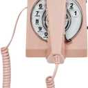 Pink Wall Phone for Home, Vintage Decorative Wall-Mounted Landline Telephone for Home, Old Fashion Rotary Dial Phone with Redial,Solid Trimline Phones for Office/Hotel/School