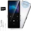 64GB MP3 Player with Bluetooth 5.2, AiMoonsa Music Player with Built-in HD Speaker, FM Radio, Voice Recorder, HiFi Sound, E-Book, Earphones Included, Silver