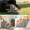 4-Step Wide Dog Stairs with Storage 23" H, Non-Slip Sturdy Pet Steps for High Bed Couch Window, Pet Stairs for Small/Medium/Large Old Dogs Cats Up to 220lbs, Cat Dog Steps for Car/SUV, Grey