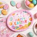 2 x 100Pcs Easter Party Oval Paper Plates Napkins Set, Oval Disposable Party Dinner Dessert Plates and Napkins for Easter Spring Holiday Party Supplies