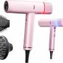 Ionic Hair Dryer with Diffuser and Concentrator, Professional Lightweight Quiet Blow Dryer, Powerful 1600 Watt Motor for Fast Drying and Straight & Wavy Hair, 3 Temps/2 Speeds, 6.56 Ft Cord, Pink