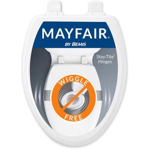 Mayfair Linden Slow Close Toilet Seat, Non Slip Heavy Duty Wood, Easy Install, Elongated, White