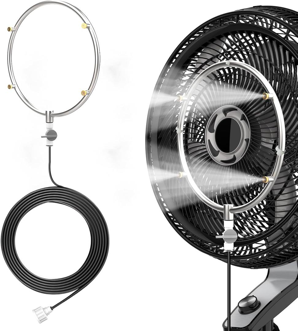 DR.PREPARE Stainless Steel Misting Fan Kit, 16.4ft Mist Hose Fan Mister, Outdoor Water Sprayer for Patio Backyard, Portable Cooling Mist System, Independent Valve for Control (Fans Not Included)