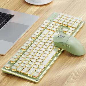 V3 Wireless Keyboard and Mouse with Single Backlit, Metal Panel, Bluetooth/2.4G Rechargeable Silent Keyboard and Mouse Combo Light up Full Size Cute Keyboards, Green