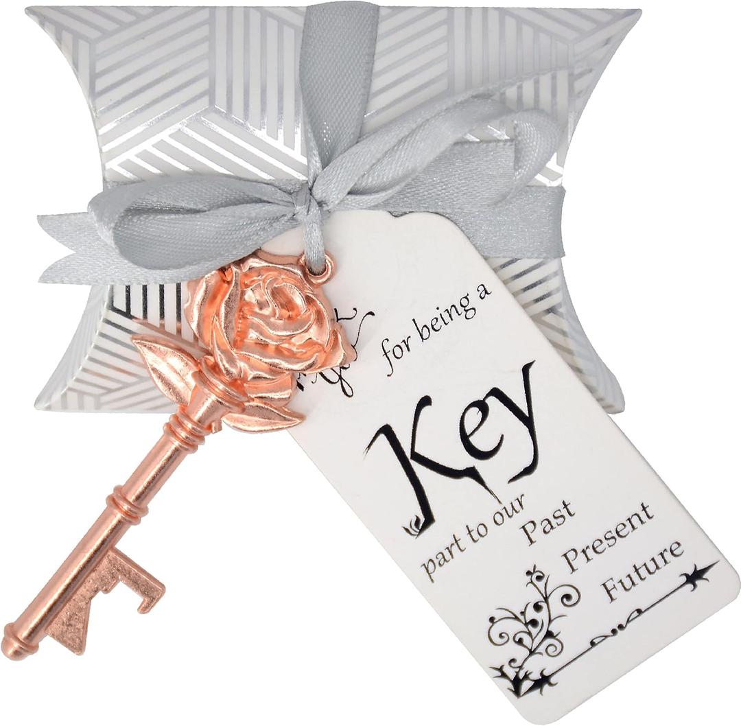 Makhry 50pcs Wedding Favors Key Bottle Openers with Escort Tag Cards and Ribbon Thank You Gifts Tags for Guests Rustic Wedding Decorations (Rose Gold)