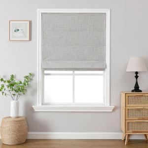 Joydeco Cordless Roman Shades, Linen Fabric Window Blinds, Thermal Insulated Blackout Blinds, Room Darkening Shades for Indoor Windows, Easy to Install, 30" W75" H, Greyish White