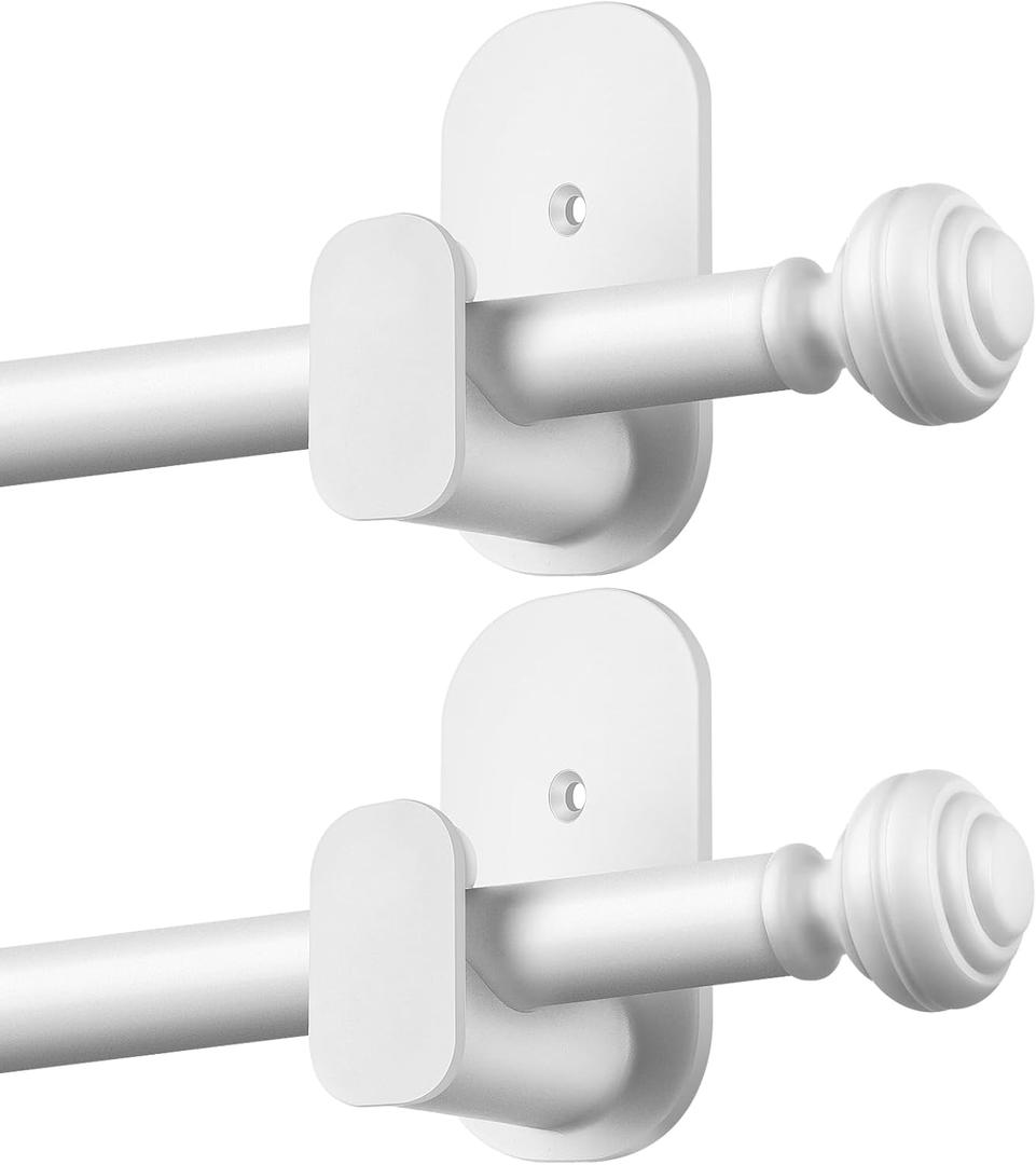KAMANINA Curtain Rods No Drilling for Windows 16 to 30 Inches, 5/8 Inch Small Curtain Rod 2 Pack for Door Screwless with Adhesive Brackets without Drilling, White