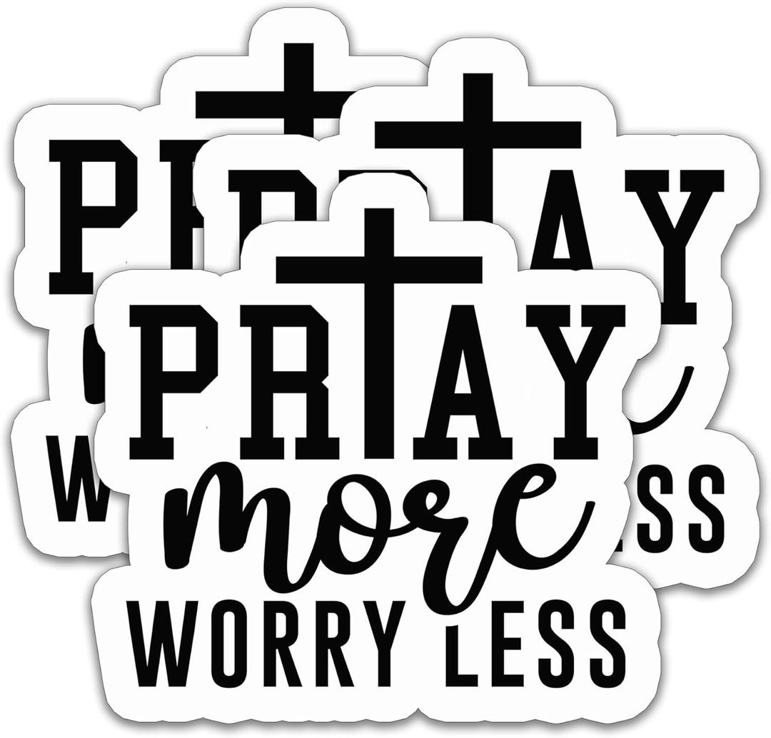 (3PCS) Pray More Worry Less Stickers, Christian Faith Waterproof Vinyl Decals for Laptops, Tumblers, Water Bottles  Inspirational Religious Stickers for Prayer & Encouragement, 3" x 2.9"