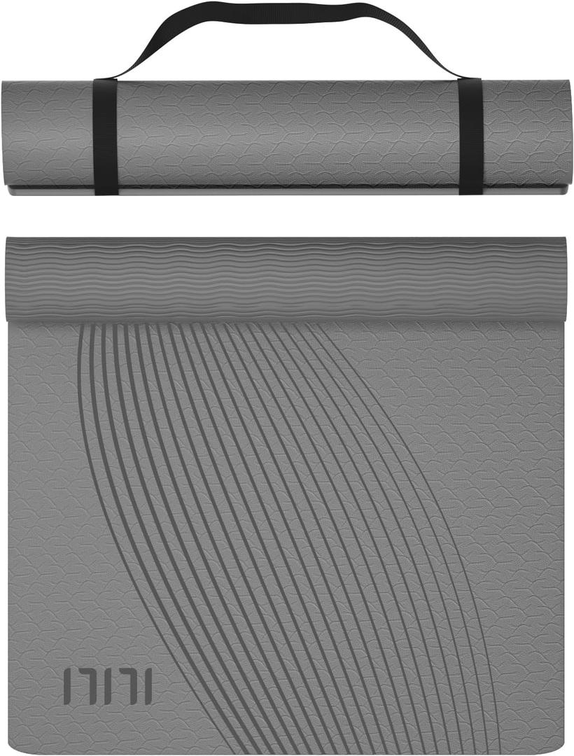 ILILI Yoga Mat, 72x250.3 Inch, Non-Slip, TPE Exercise Mat, Tear-Resistant, Fitness Yoga Mat with Carrying Strap, Ideal for Yoga, Pilates, Home Workouts, Stretching & All Fitness Routines (grey)