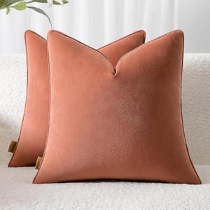 Throw Pillow Covers 22x22 Set of 2  Solid Decorative Pillow Cases for Couch, Sofa, Bed  Square Cushion Covers with Piping (No Insert) Light Orange