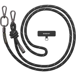 MAGEASY Universal Cell Phone Lanyard - Anti-Theft Thick Rope Crossbody Phone Strap for iPhone 16 Pro Max & Most Smartphones, for Men & Women | 8.3mm Reflect Black