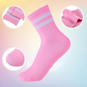 Tarpop 2 Pairs Neon Striped Crew Tube Socks Men Women's Ankle Athletic Short Socks(Pink, Blue Color) 13-16 Year