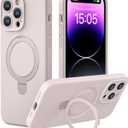 CellEver Strong Magnetic Case for iPhone 14 Pro Max [for MagSafe Charging] [Camera Protection] Heavy-Duty Protection, Soft Grip Silicone Cover with Kickstand, Chalk Pink