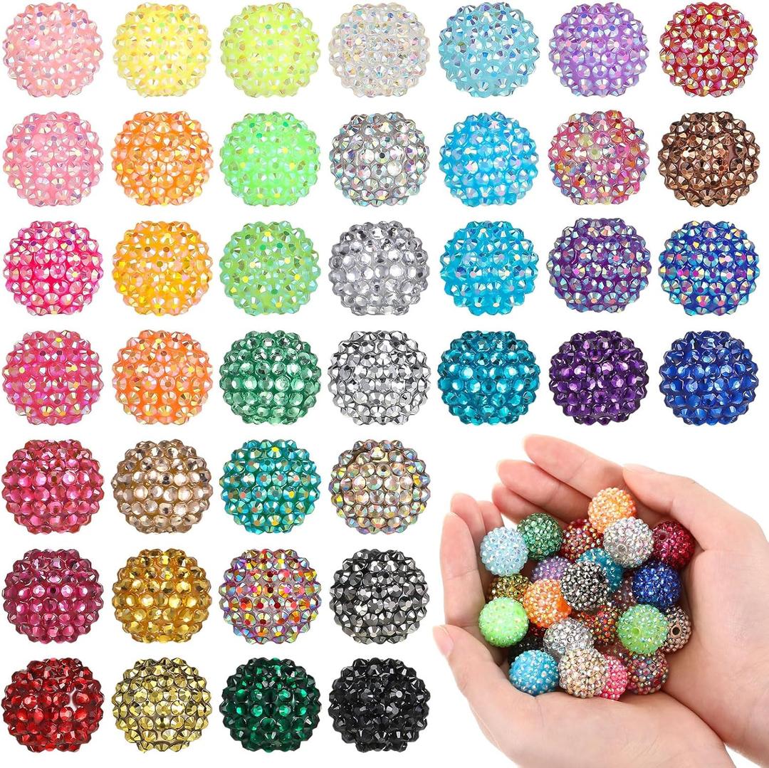40 Pcs 20 mm Rhinestone Beads Bulk Crystal Round Disco Ball Chunky Bubblegum Beads for Pens Bracelets Charms Craft European Style Jewelry Making Supplies Christmas(40 Colors)