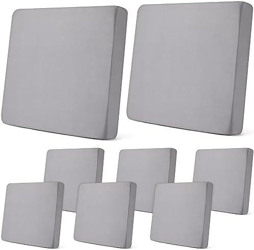 Newwiee 8Pcs Patio Cushion Covers Stretch Outdoor Cushion Cover Replacement for Patio Furniture Sofa Couch Slipcovers, Soft Flexibility Washable Furniture Protector(Waterproof Pure,Light Grey)