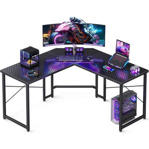 Casaottima L Shaped Gaming Desk, Corner Desk Gaming Table for Home Office, Computer Desk Sturdy Writing Workstation for Small Space, Easy to Assemble, 51 inch, Carbon Fiber Surface, Black