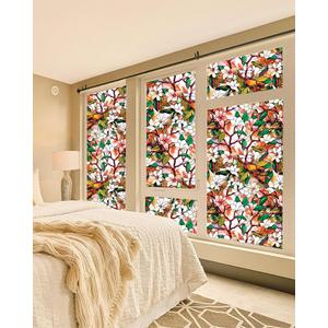 Stained Glass Privacy Film Decorative, Magnolia Window Film for Home, Frosted Tint, Covers Cling, 17.5 Inch by 157.4 Inch