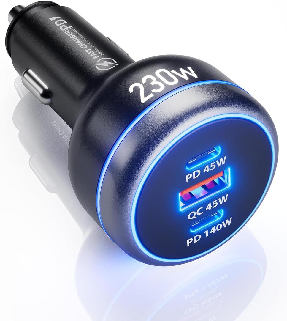 SUNDAREE 230W USB C Fast Car Charger, 3-Ports Mutiple Car Charger Adapter, Fast Charging PD140W/PPS63W/QC45W Compatible with iPhone16/15Pro/MacBook/iPad/Laptop/SamsungS24,Cigarette Lighter USB Charger