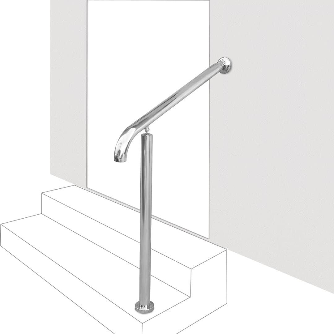 Handrails for Outdoor Steps, 304 Stainless Steel Railing Wall & Floor Mounted Rail for Outside Stair Railing Fits Level Surface and 1 to 2 Steps