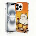 for iPhone 16 Pro Max Case, Animal Print Case for iPhone 16 Pro Max, Scratch Resistant Shockproof Cover, Aesthetic Clear Phone Cover, Cheese and Wine Cat, Elegant Cat Cases（B100）