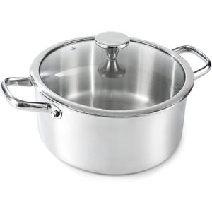 6QT Stainless Steel Stock Pot with Lid and Encapsulated Bottom- Professional Soup Pot - Thick Bottom Stockpot for Cooking, Stewing, and Canning, Dishwasher Safe