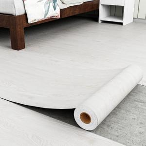 Homease Wood Grain Vinyl Flooring Roll 15.7" x 118" White Peel & Stick Waterproof Floor Tiles, Extra Durable Wear-Resistant Surface for Kitchen Bathroom Rental, Easy DIY Floor Covering