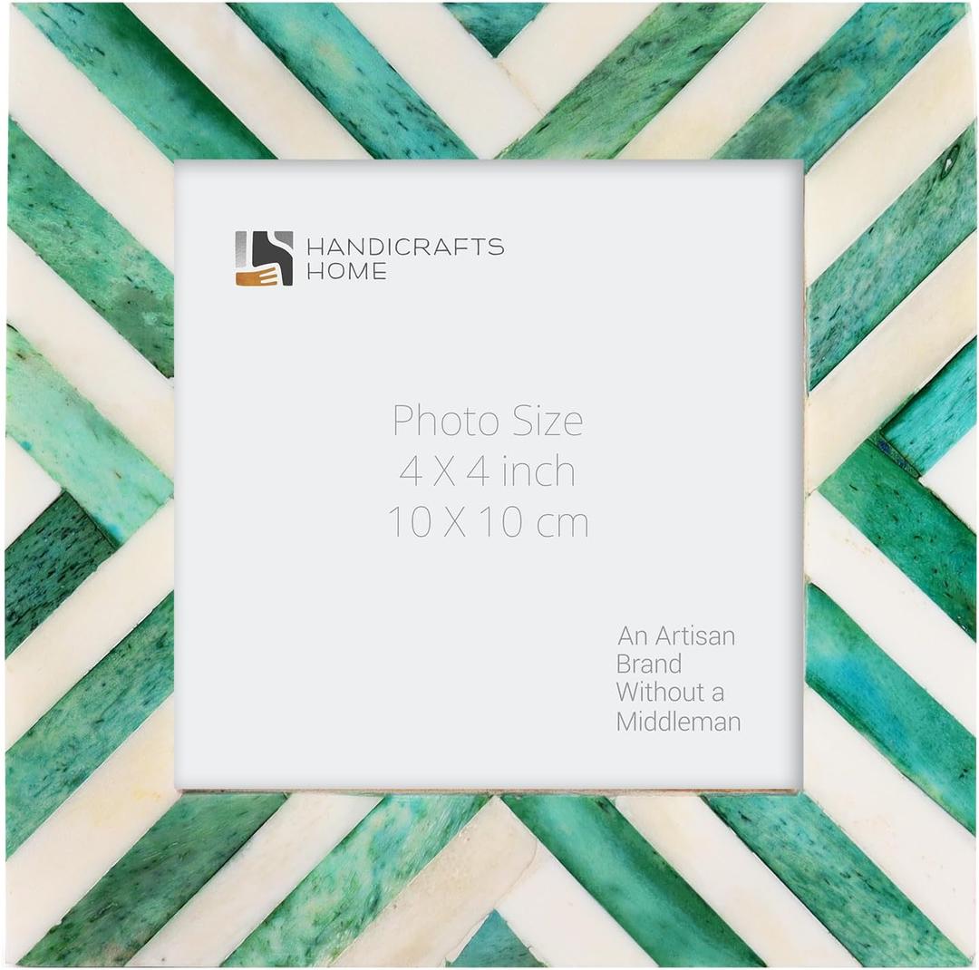 Handicrafts Home 4x4 Photo Picture Frames, Art Wall Hanging Dcor - Chevron-Green