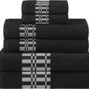 Superior 6-Piece Cotton Towel Set, Geometric Design, Dobby Border, Plush Quick Dry Towels, Decorative Bathroom, Spa, Includes 2 Bath, 2 Hand, 2 Face Towels/ Washcloth, Larissa Collection, Black
