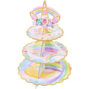 WERNNSAI Unicorn Cupcake Stand - Unicorn Birthday Decorations for Girls Kids Rainbow Unicorn Party Supplies 3-Tier Cupcake Holder Dessert Tower Round Serving Tray Stand for Baby Shower Wedding