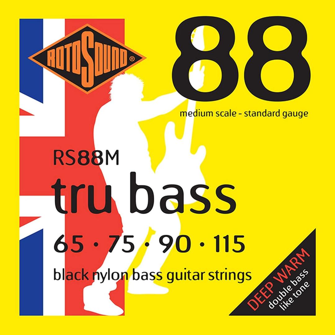 Rotosound RS88M Black Nylon Flatwound Medium Bass Guitar Strings (65 75 90 115) (Standard)