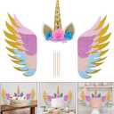 LUOEM Glitter Cake Toppers with Wings 3 Pcs Edible Cake Decorations for Birthday Baby Shower Wedding Party and Home Celebration