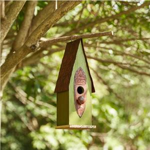 Glitzhome Distressed Green Solid Wood Birdhouse Hand Painted Hanging Bird House for Outdoors 13.25" H
