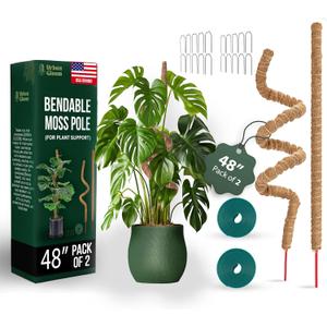 Bendable Moss Pole 48 Inch for Monstera & Climbing Plants  Pack of 2 Coco Coir Moss Poles for Indoor Plant Support, Trellis Pole for Pothos, Philodendron, Tall Plant Stakes for Home Gardeners