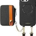 LAMEEKU for iPhone 16 Pro Case Wallet for Magsafe, Magnetic Card Holder Leather Crossbody Case with Phone Grip Stand for Women for iPhone 16 Pro 6.3'' Black