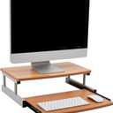 Mind Reader Monitor Stand, Sliding Keyboard Drawer, Laptop, Riser, Office, Wood/Metal, 20" L x 14.75" W x 5.9" H, Brown, Silver