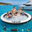 Inflatable Water Hammock for Adults, Round Boat Float for Lake Ocean | Round Floating Ring with Widened Panel, Heavy-Duty PVC Pool Hammock for Multi Person, Pet Friendly, Mesh Center, 6FT - 12FT