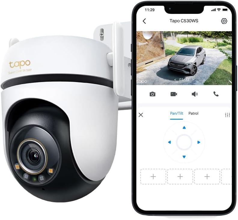 Tapo 3K 5MP Outdoor Pan/Tilt Security Wi-Fi Camera  360 View, Free Person/Vehicle Detection, Starlight Color Night Vision, IP66, Sound and Light Alarm, Works w/Alexa and Google Home, VistaCam 360