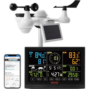 VEVOR YT60234 WiFi Weather Station 7-in-1, Weather Stations WiFi Indoor Outdoor, 7.5" Color Display for Weather Forecast, Temperature, Humidity, UV, Air Pressure, Wind Speed&Direction, Rain, Alarm